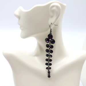 Black Tone Alloy Graduated Purple Glass Rhinestone Chandelier Earrings